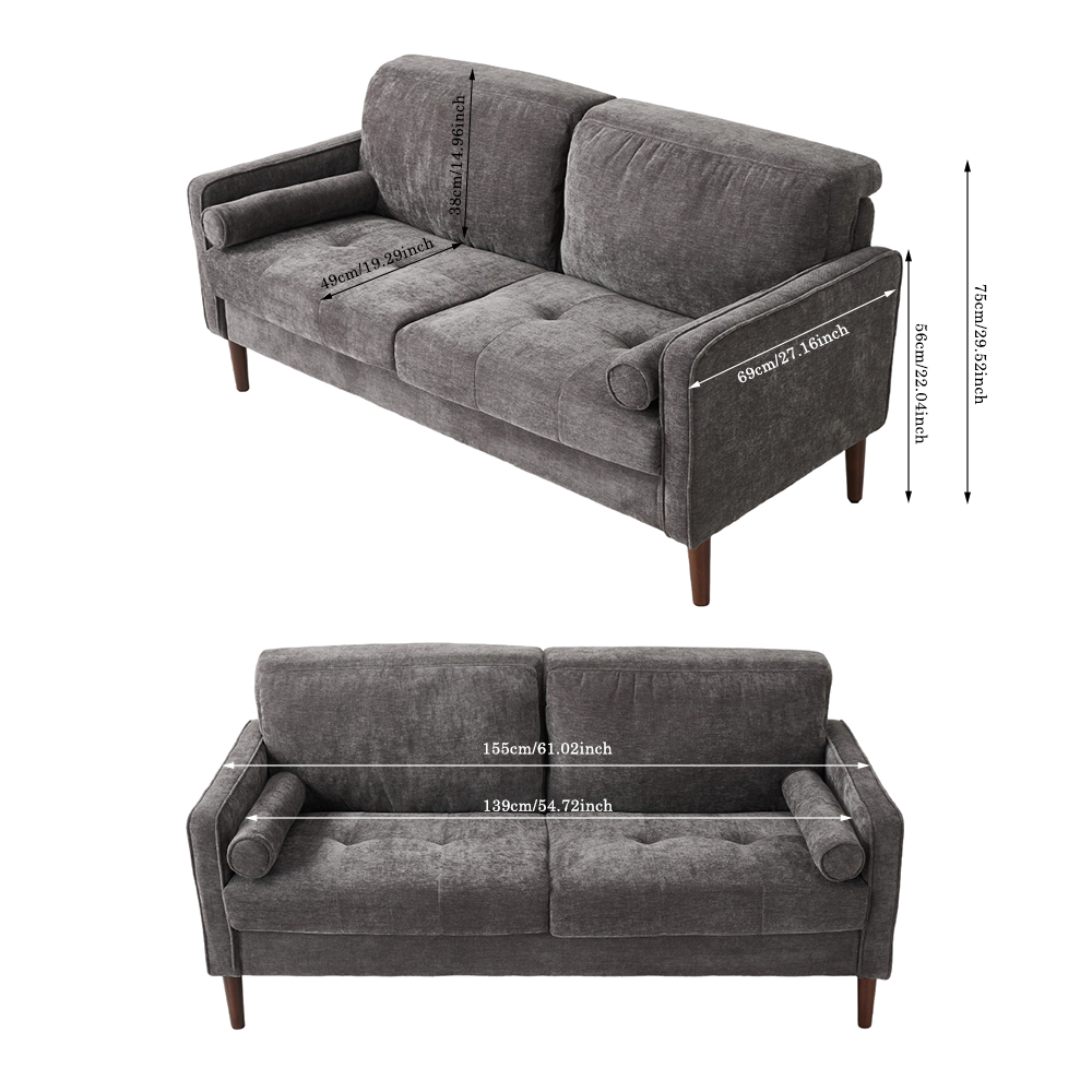New 2 Seater Chenille Sofa with Tufted Seat and Removable Cushions