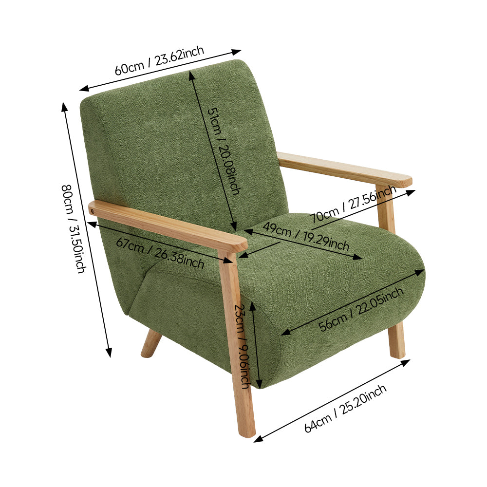 New Chenille Upholstered Armchair with Wooden Frame Green