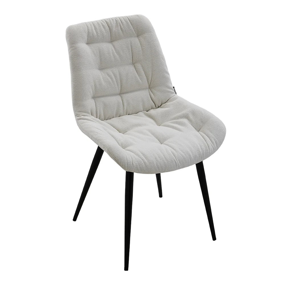 New Set of 2 Teddy Fleece Upholstered Dining Chair with Black Legs White