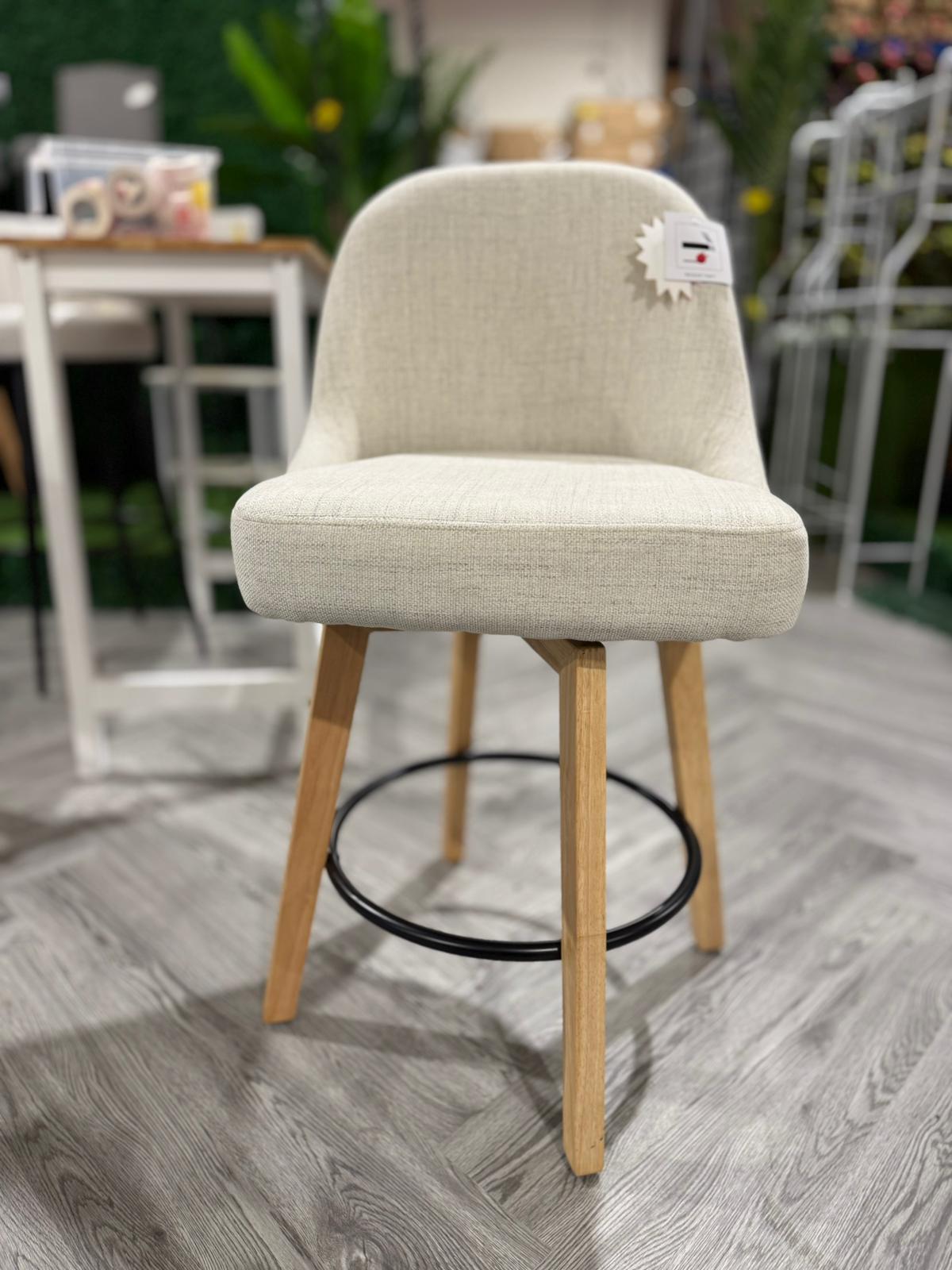 Swivel Bar Stools with Wooden Legs and Round Footrest Beige 1Pc