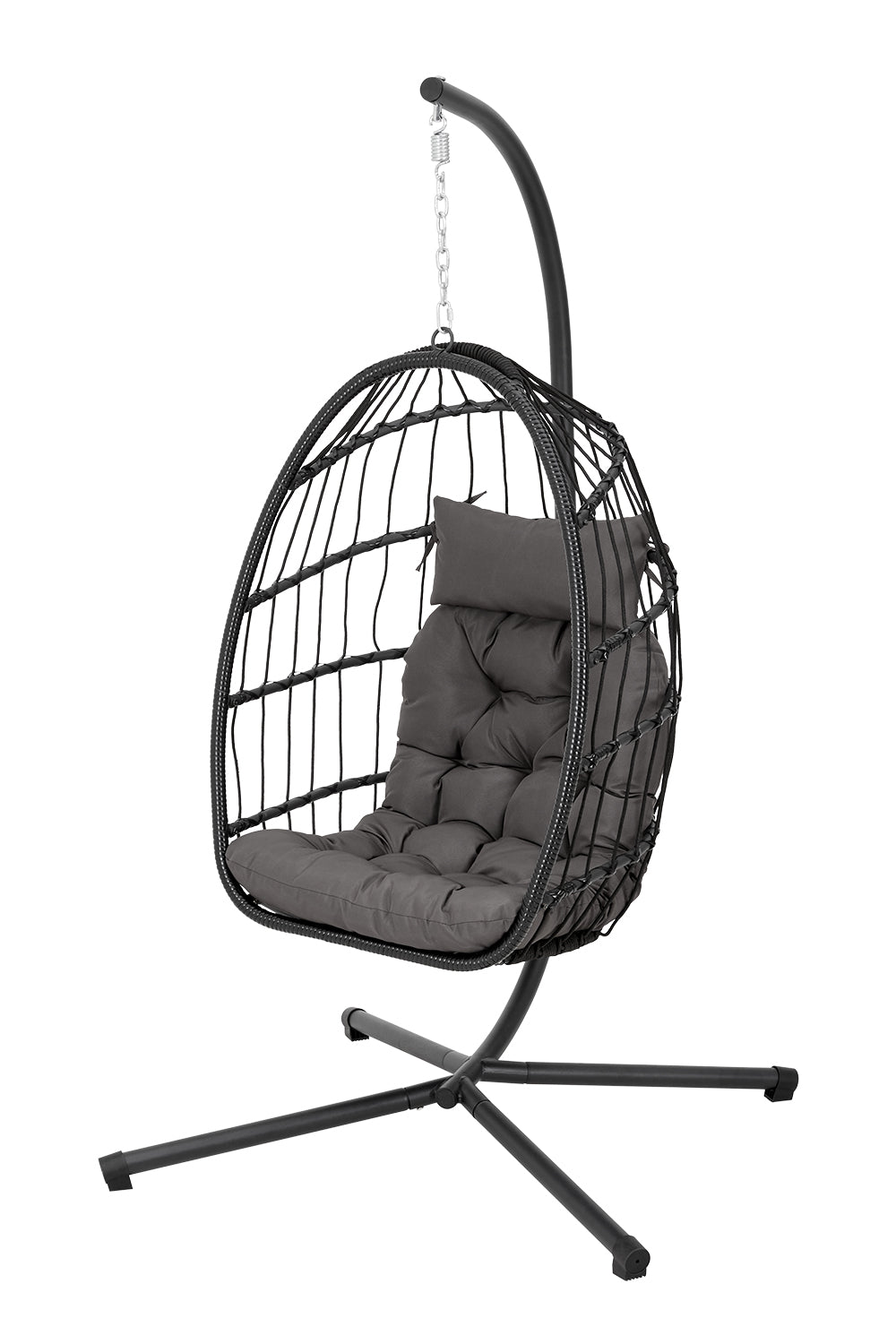 New Outdoor Garden Hanging 1 Seater Egg Chair with Dark Grey Cushion