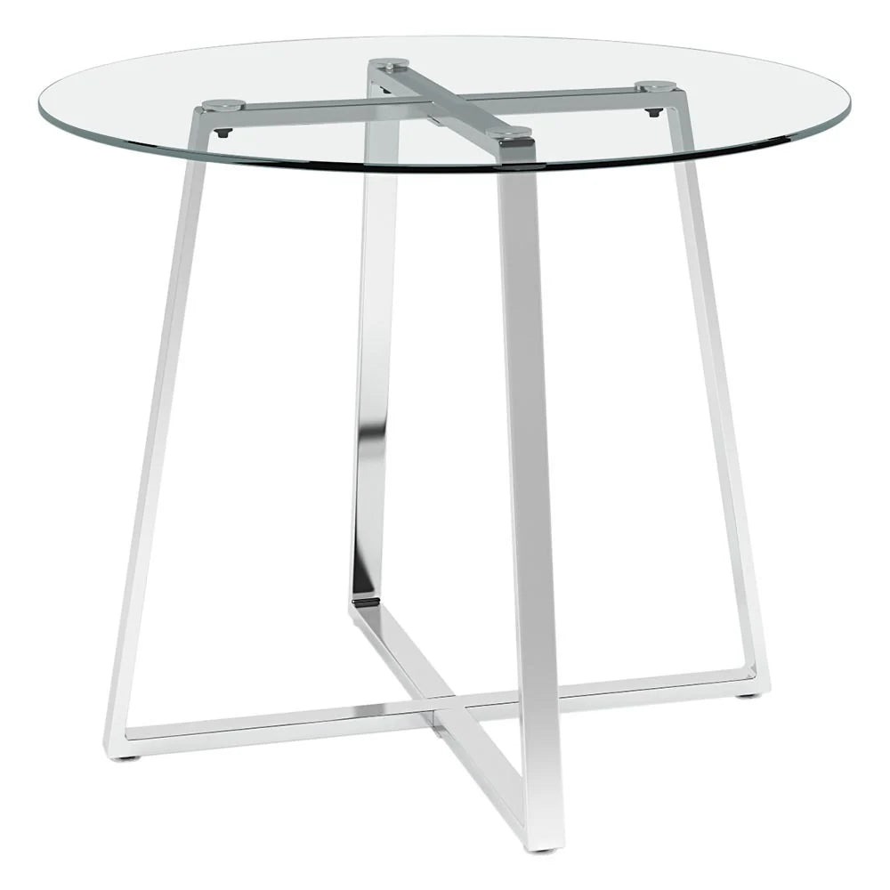 Modern Round Dining Table with Tempered Glass Top