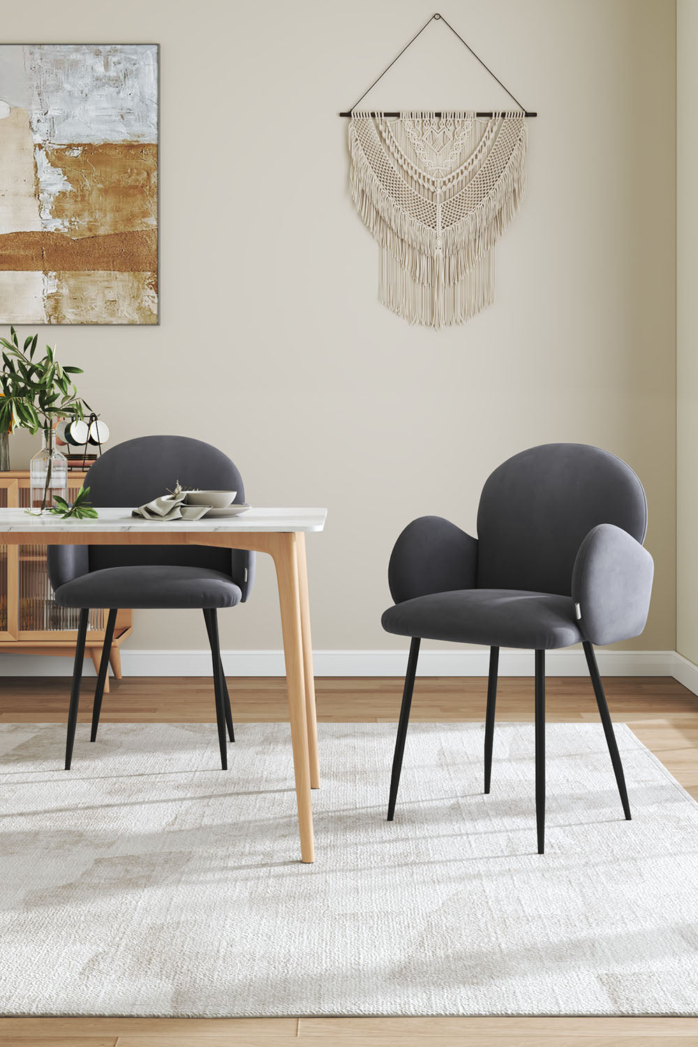 New Velvet Upholstered Dining Chair with Armrest 1PC