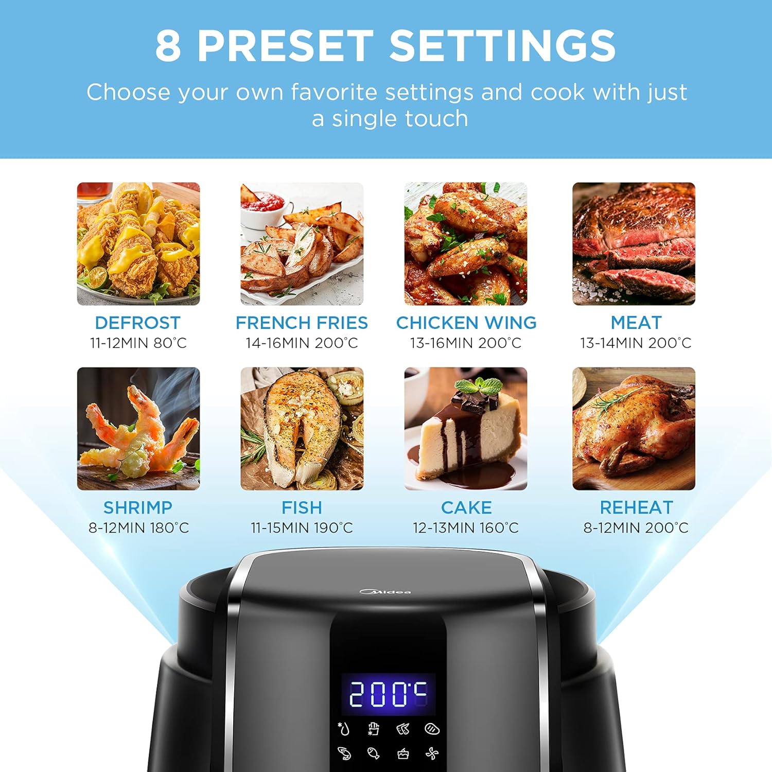 4L Touch Control Air Fryer with Display Black