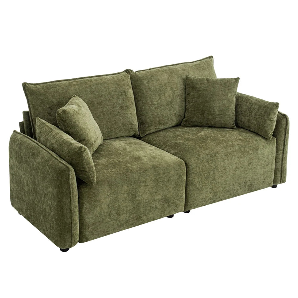 New 2 Seater Chenille Upholstered Sofa with Throw Pillows Green