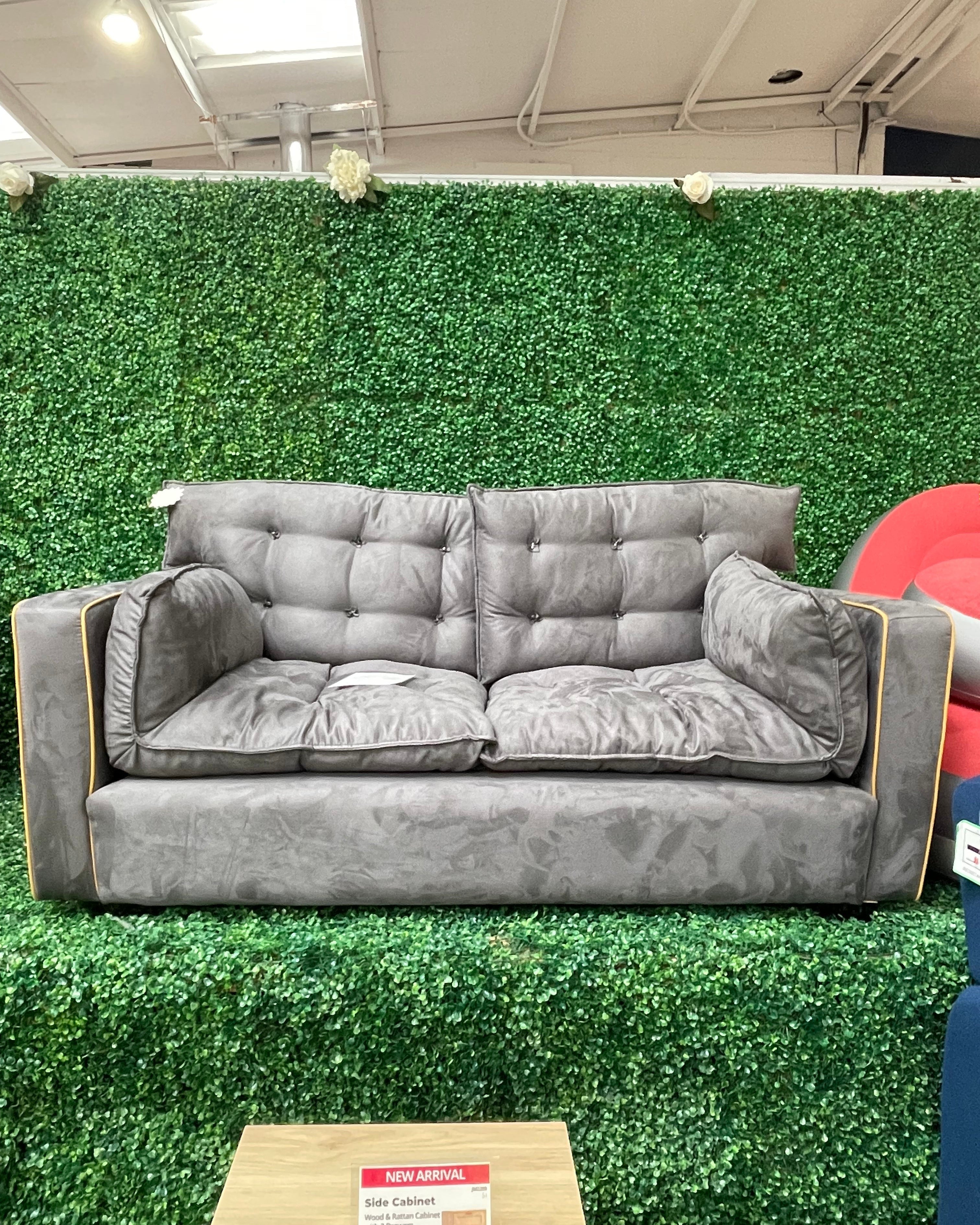Grey 2 Seater Sofa with Button Tufted Cushions