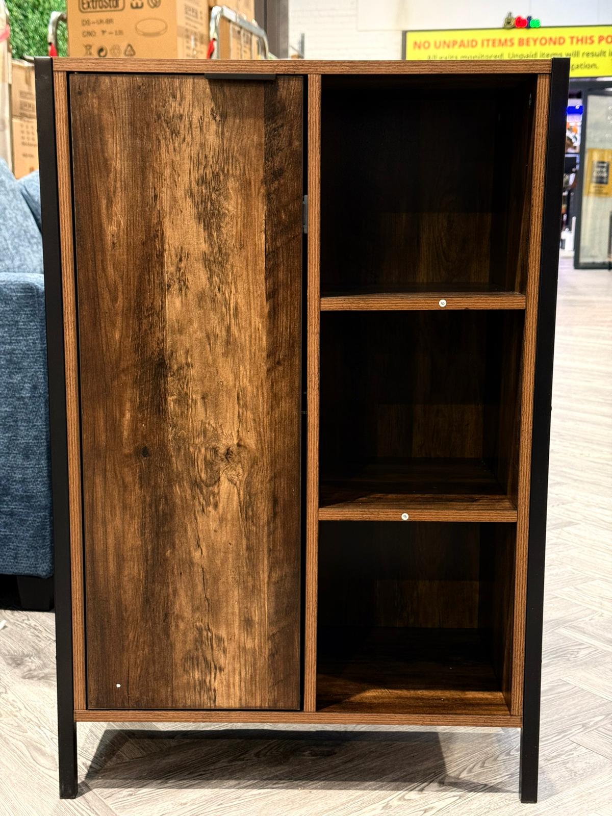 Single door Storage Cabinet with Metal Frame Oak