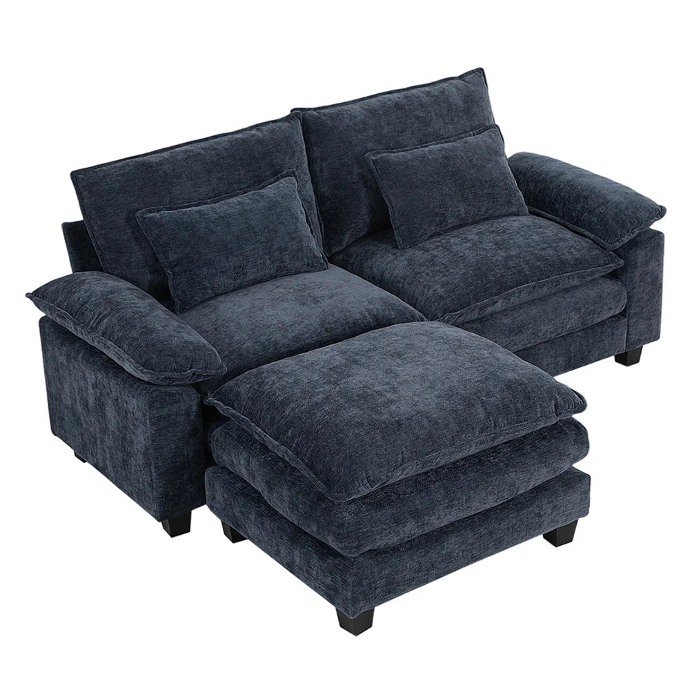 New Chenille Sectional Sofa with Ottoman and Lumbar Pillows Blue