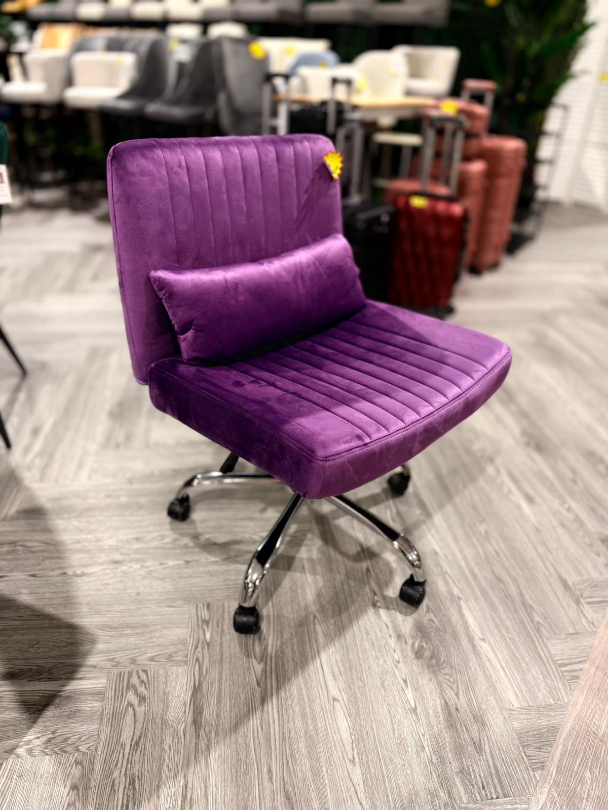 Adjustable Velvet Cross Legged Seating Office Chair with Cushion Purple