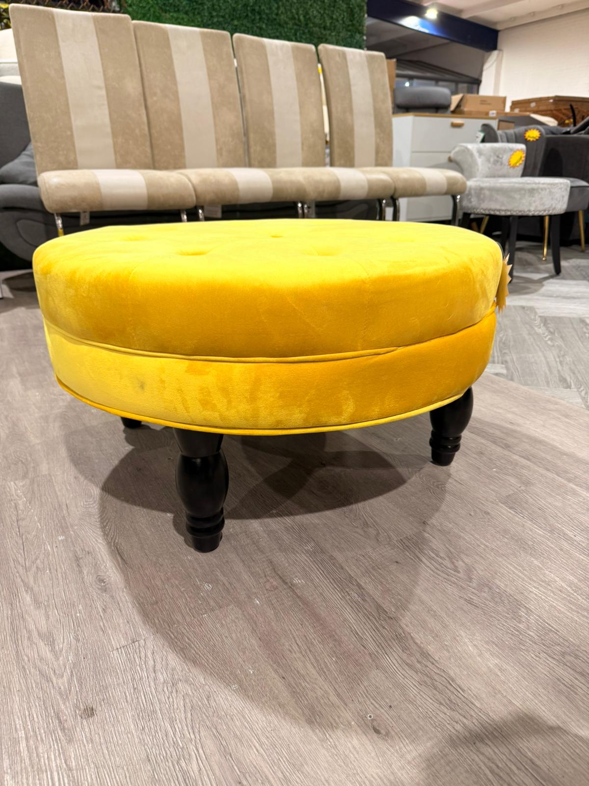 Round Velvet Tufted Buttoned Footstool Yellow