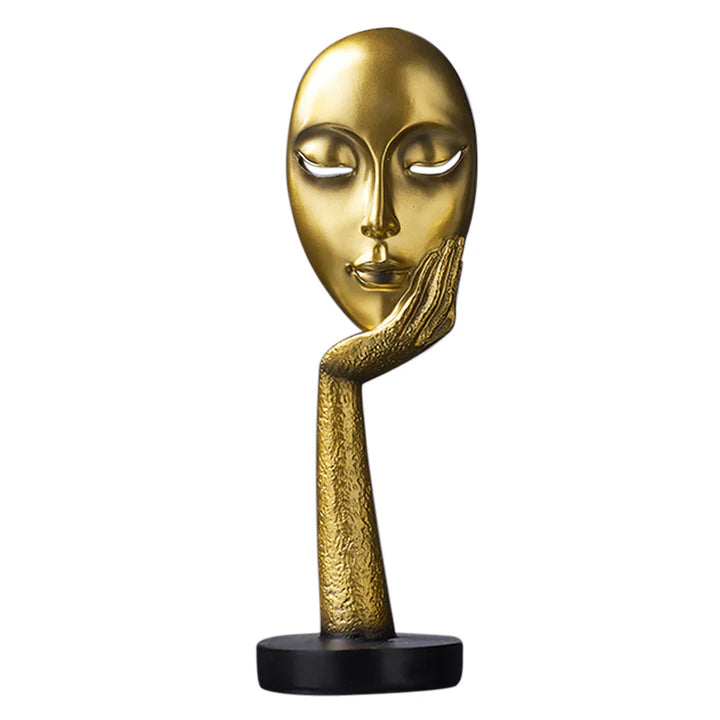 Abstract Resin Woman Face Statue 37cm Gold