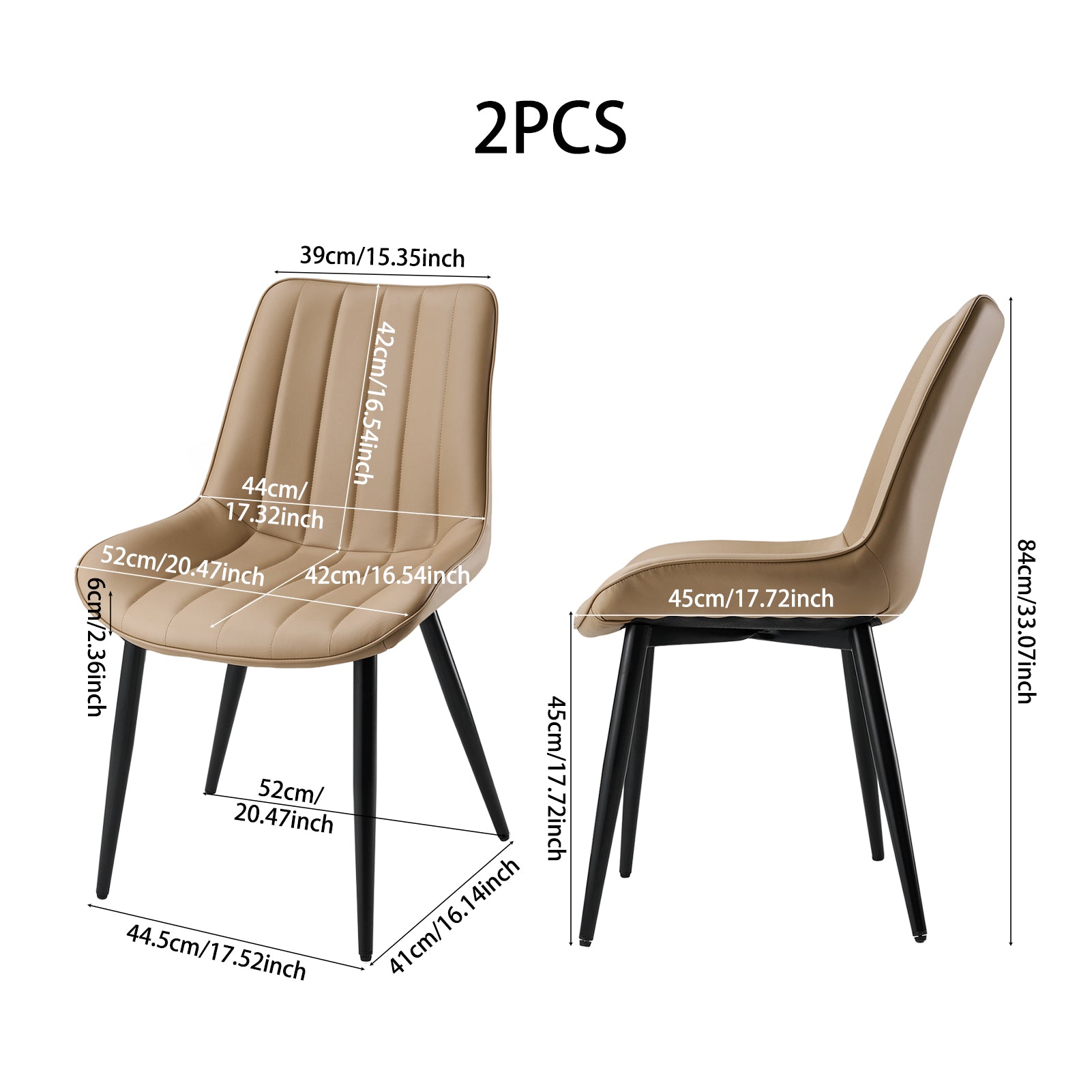 New Set of 2 PU Leather Upholstered Dining Chairs Taupe Brown