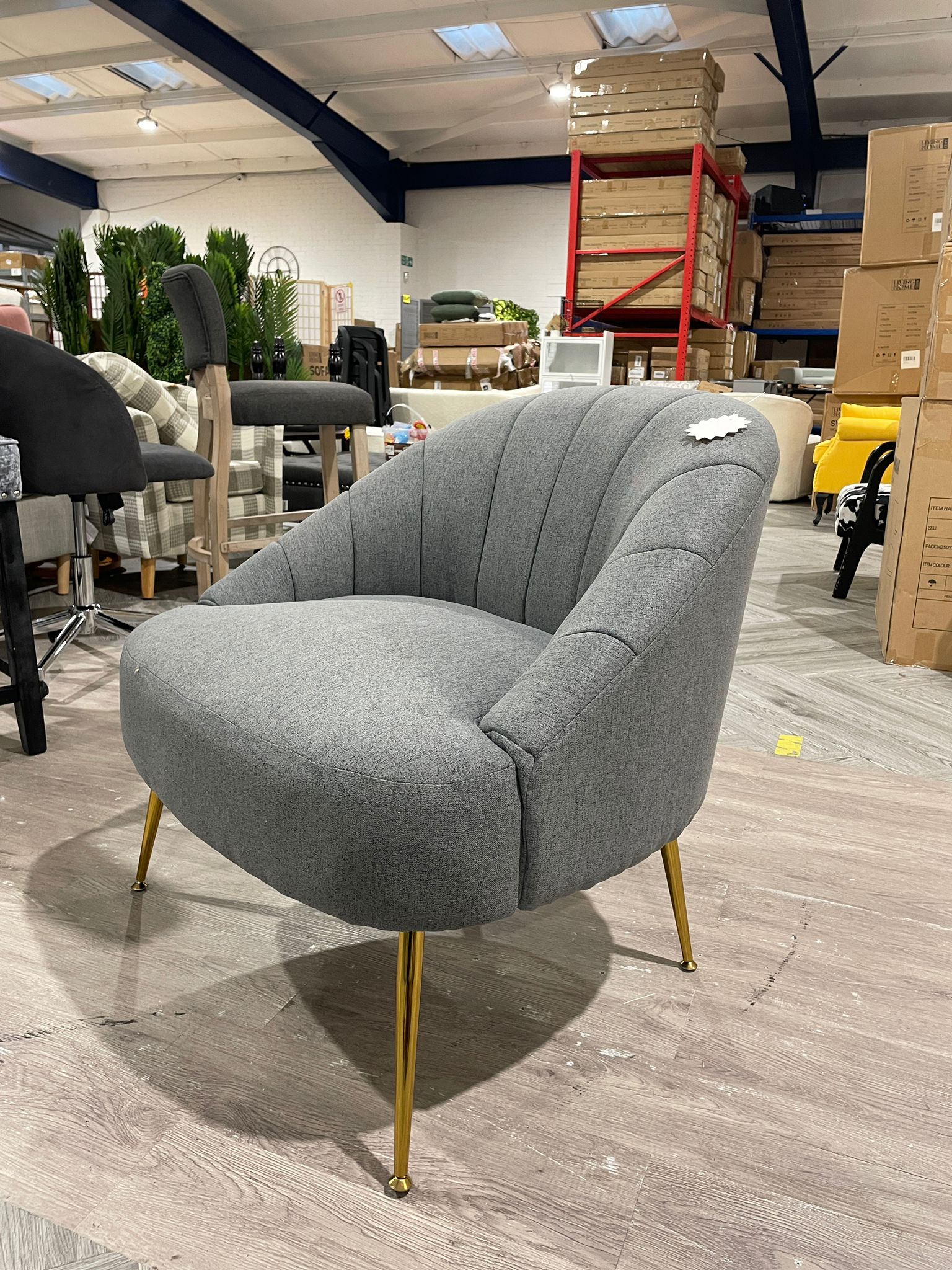 Grey Fabric Accent Chair with Metallic Legs