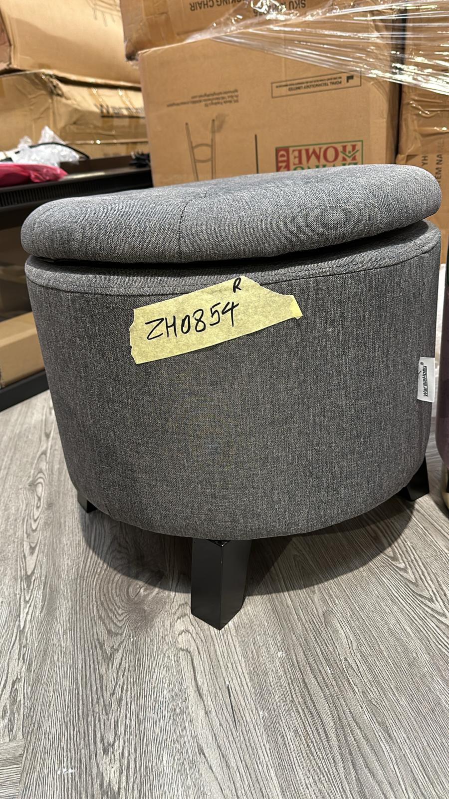 Round Buttoned Ottoman with Storage Grey