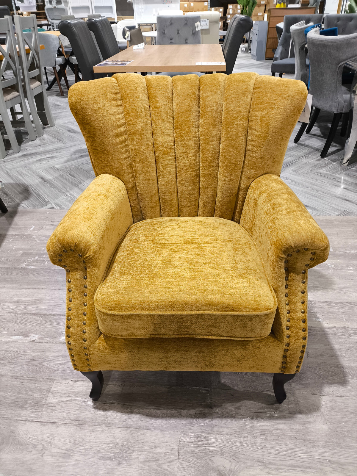 Elegant Chenille Armchair with Rubberwood Legs Yellow