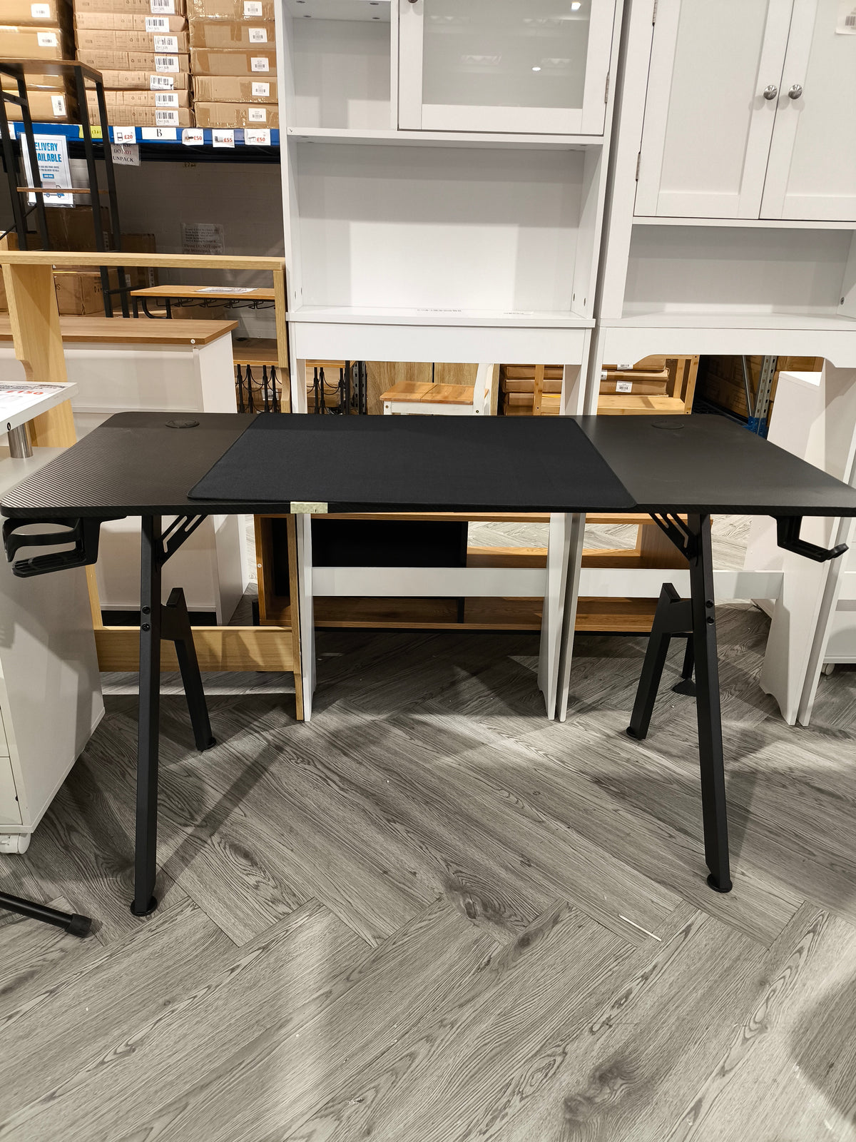 Black Gaming Desk With Cable Management Holes And Headphone Hooks