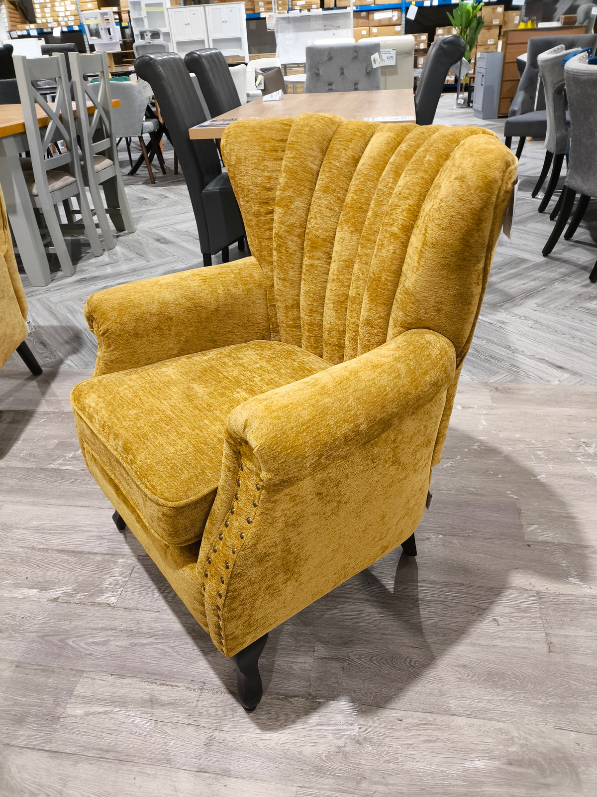 Elegant Chenille Armchair with Rubberwood Legs Yellow