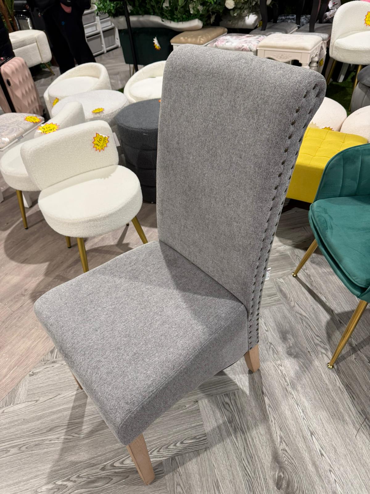 Linen Upholstered Dining Chairs with Wood Legs Grey