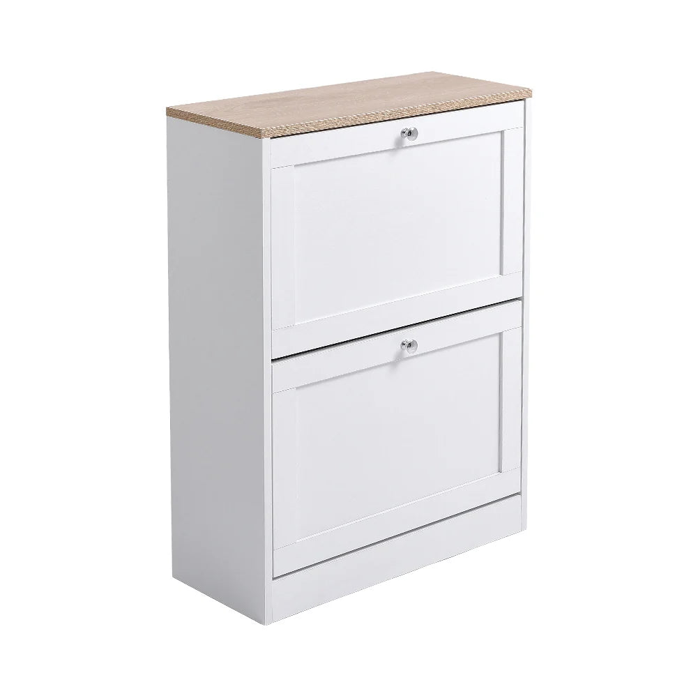 New 2 Drawer Flip Down Shoe Cabinet White