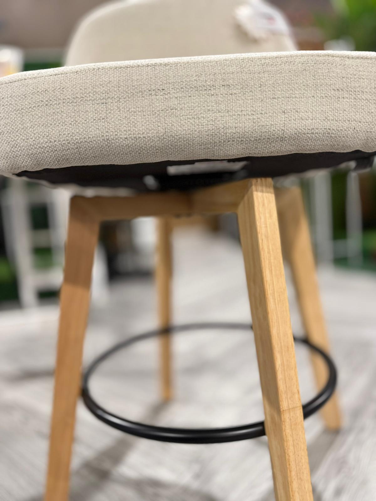 Swivel Bar Stools with Wooden Legs and Round Footrest Beige 1Pc