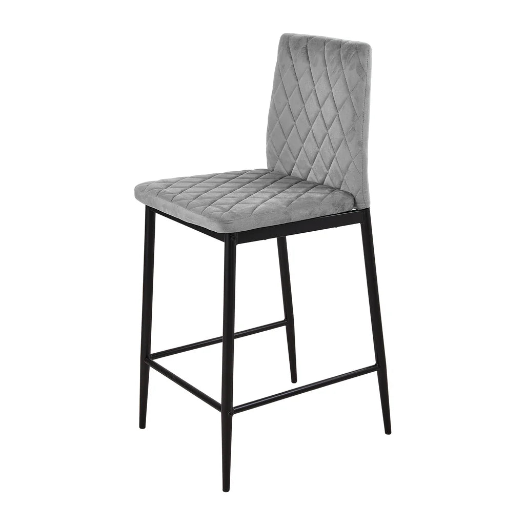 New Velvet Upholstered Bar Stool with Iron Frame Grey
