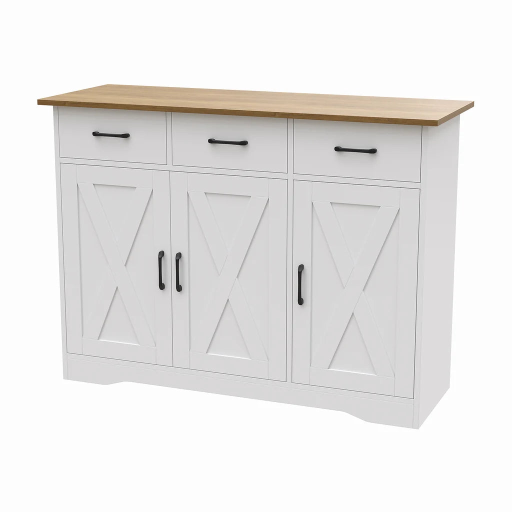New 3 Door Wooden Sideboard with 3 Drawers White
