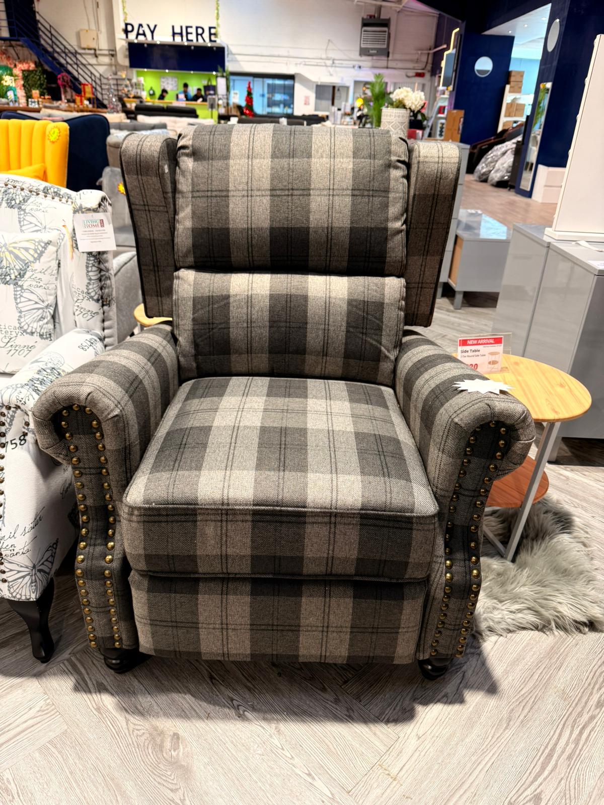 Linen Upholstered Pushback Reclining Chair Armchair Grey