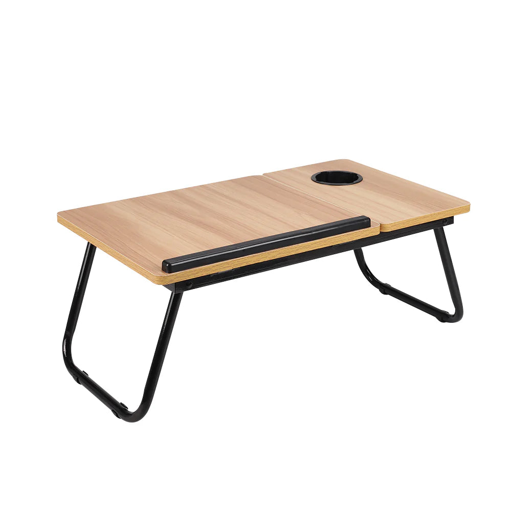 Adjustable Foldable Laptop Bed Table with Cup Holder Natural