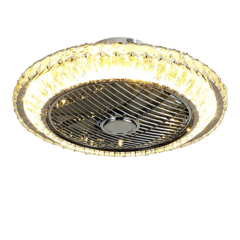 Round Crystal Flush Mount LED Ceiling Fan Light