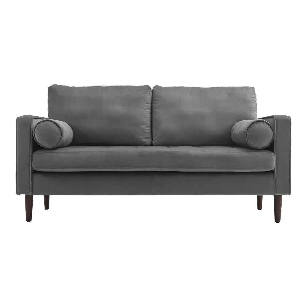 NEW Grey 2-Seat Velvet Sofa with Bolster Pillows