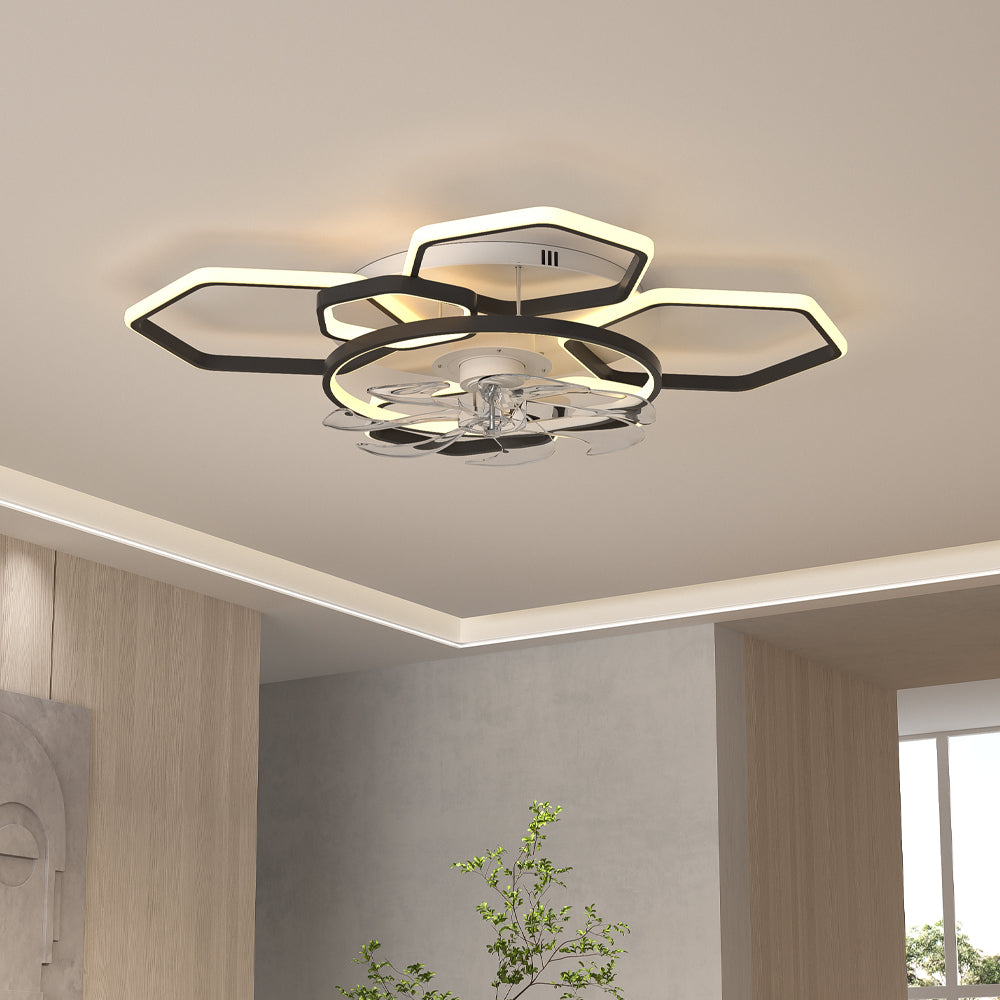New Geometrical Ceiling Mount LED Fan Light Black