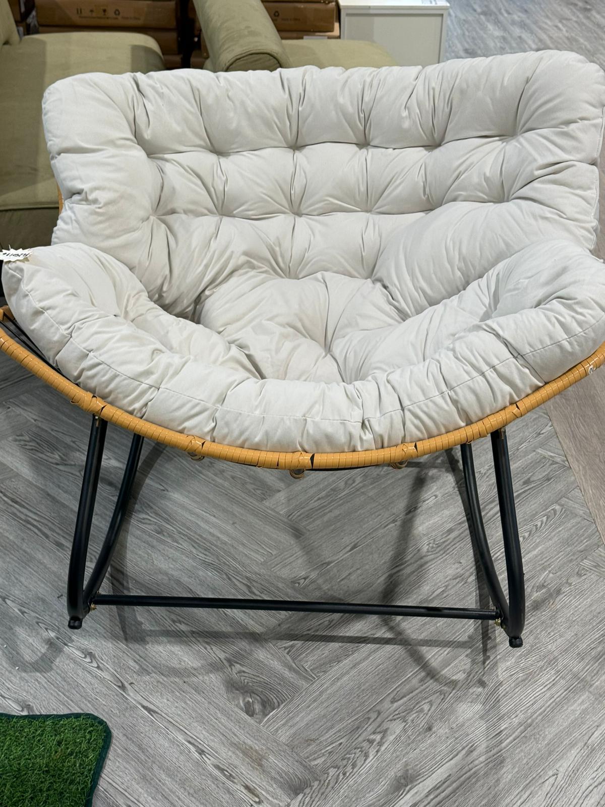 Modern Tufted Rocking Chair with Cushion Indoor Outdoor White