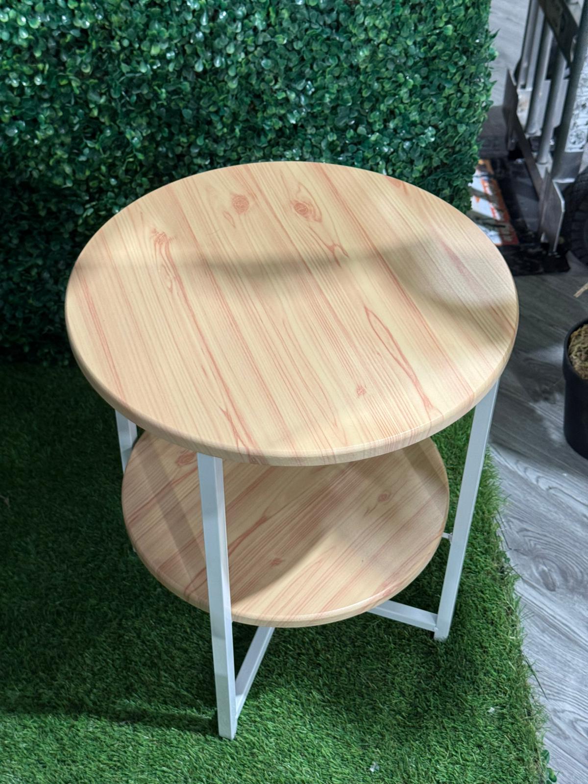 Small Round Coffee Table with 2 Tier Natural