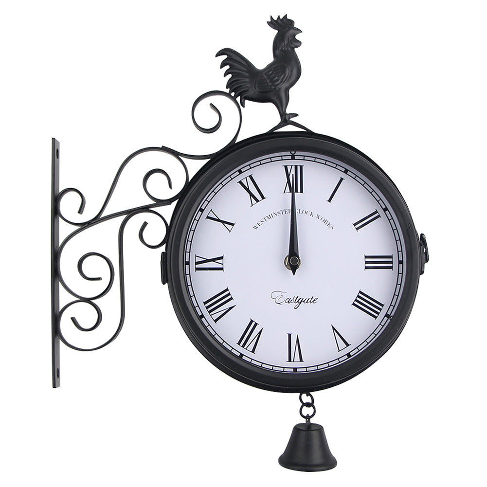 New Double Sided Outdoor Station Clock with Metal Cockerel Rooster Chicken