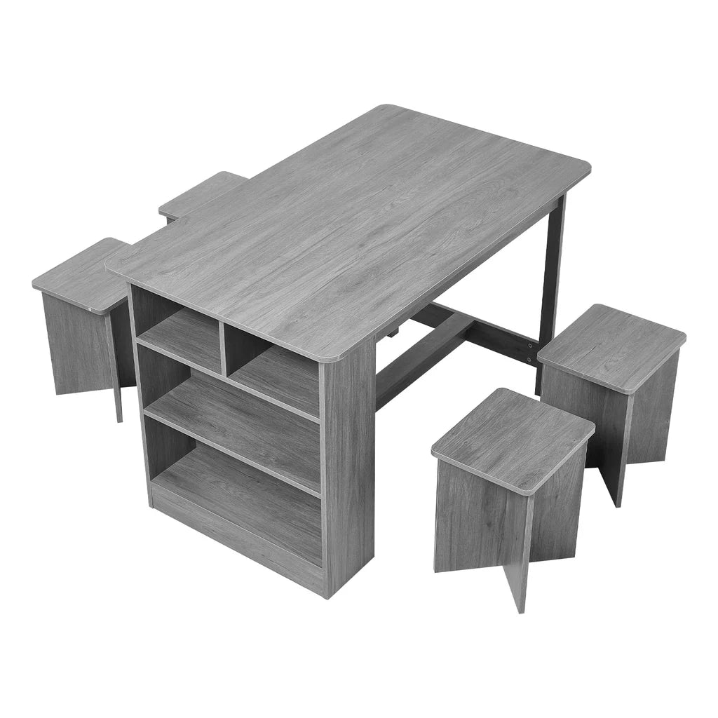 New Set of 5 Retro Dining Table Set with 4 Stools Grey