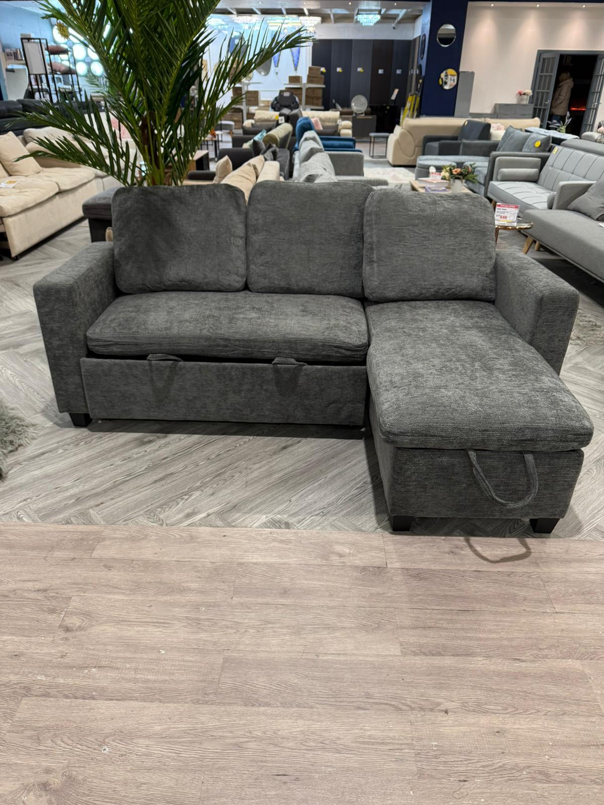 Chenille L Shaped Corner Sofa Bed 3 Seater Sofa with Storage Grey