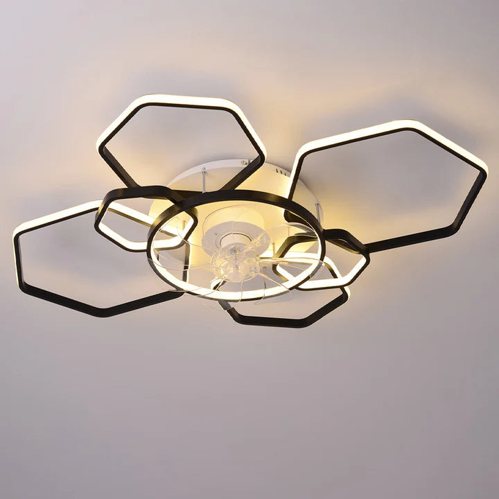 New Geometrical Ceiling Mount LED Fan Light Black