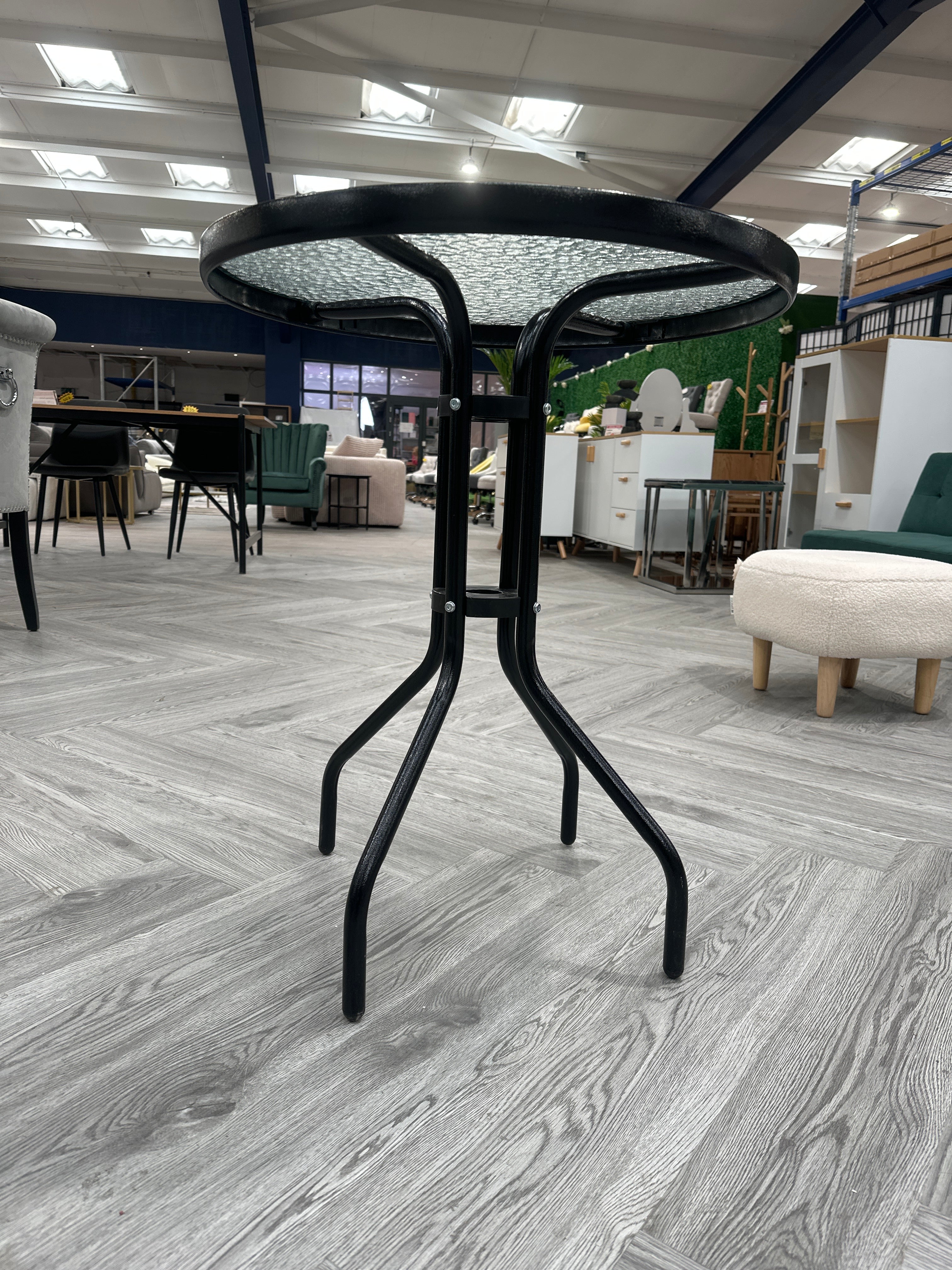 Black Round Metal Garden Table with Tempered Glass Tabletop