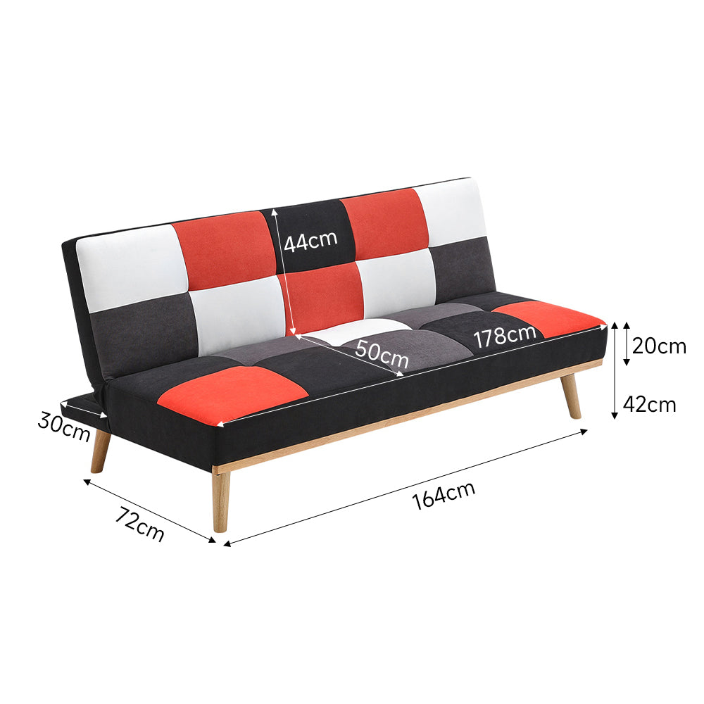 New 3 Seater Multicolour Patchwork Checkered Sofa Bed Orange Red