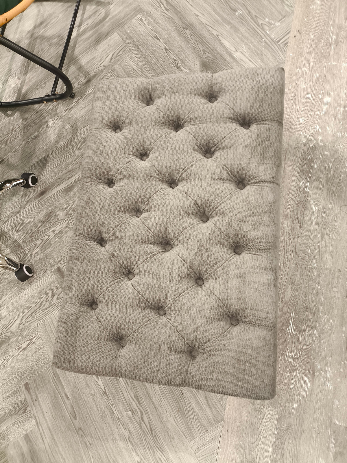 Buttoned Rectangular Ottoman Footstool with wooden turned legs