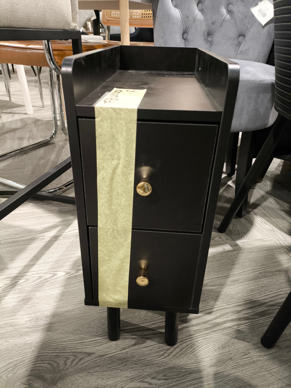 Black Modern MDF Bedside Table with 2 Drawers