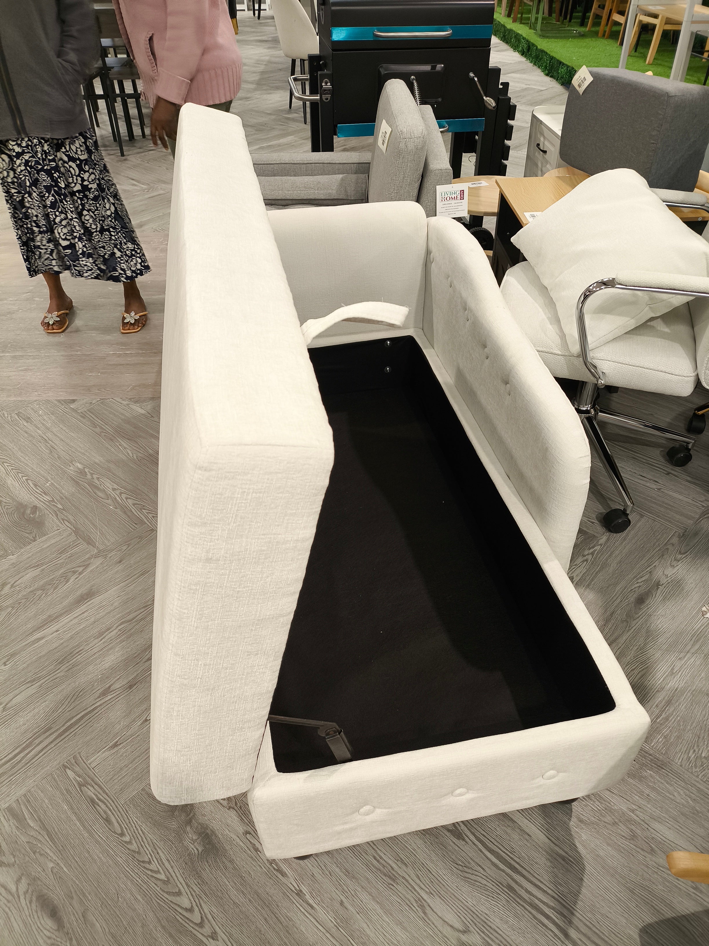 Left Hand Facing Chenille Chaise Lounge with Storage and Pillow White