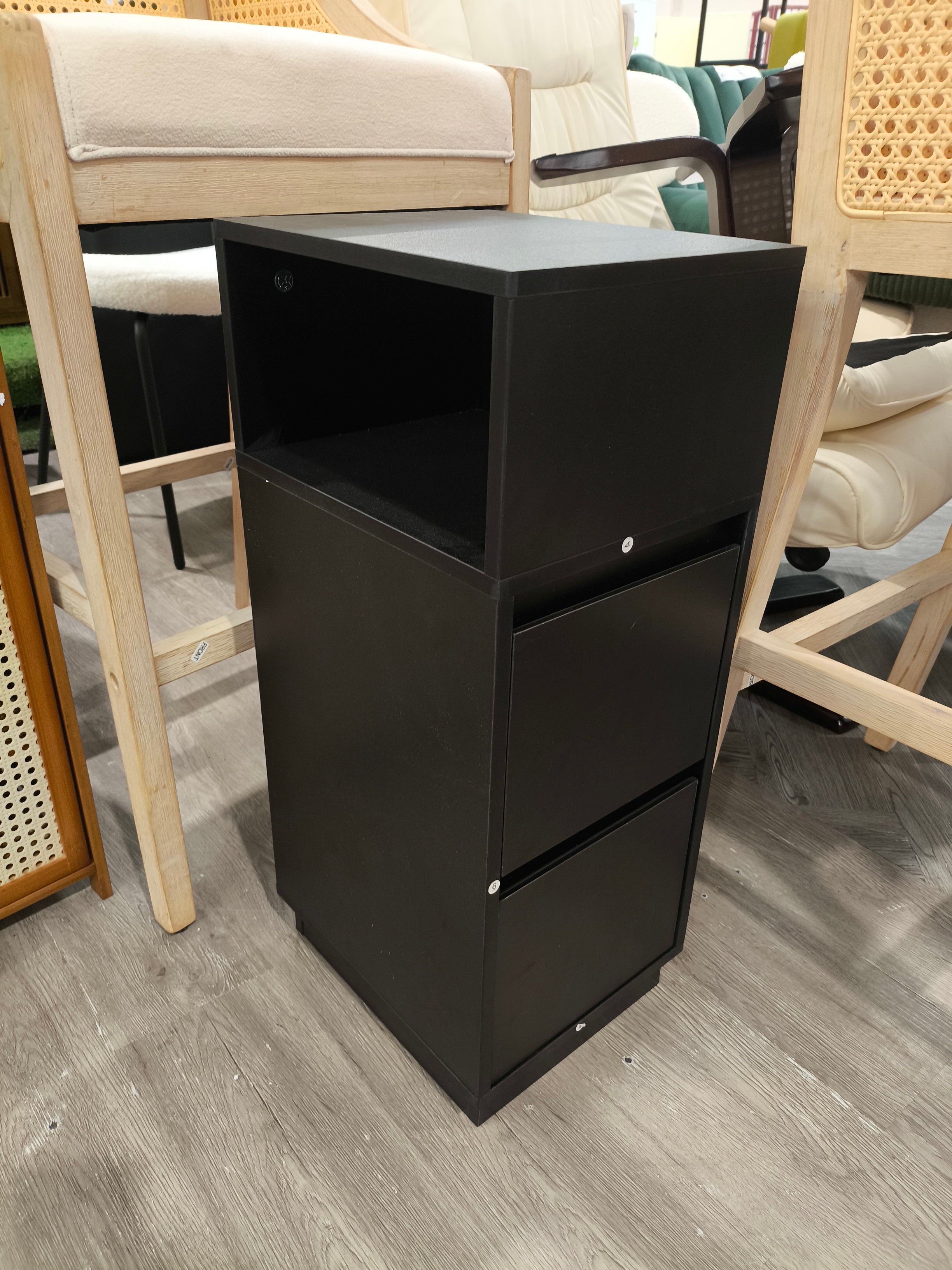 Minimalist Bedside Table with Drawers Black