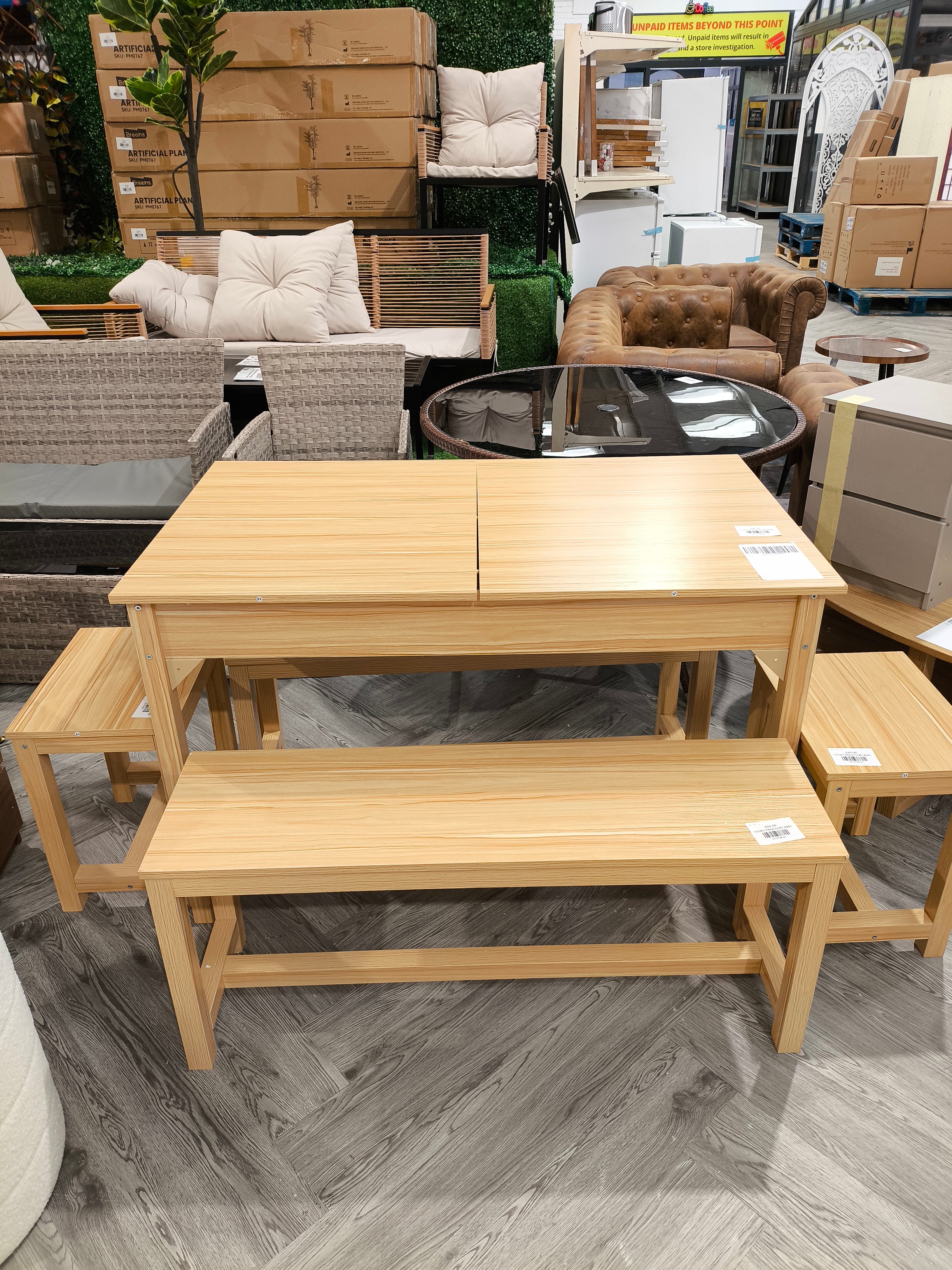 Set of 5 Extendable Wooden Dining Table with 2 Benches and 2 Stools
