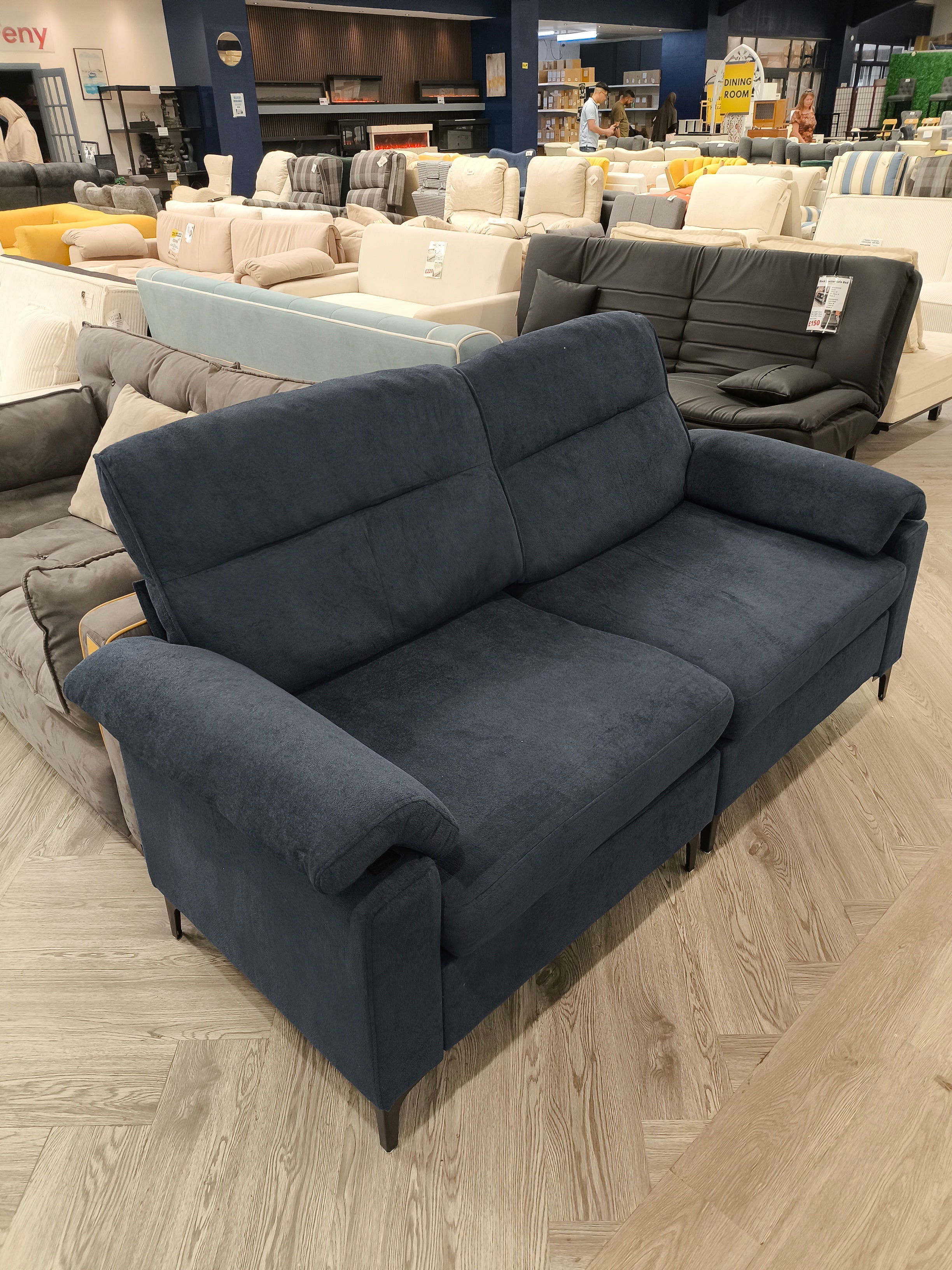 2 Seater Chenille Upholstered Sofa Blue
