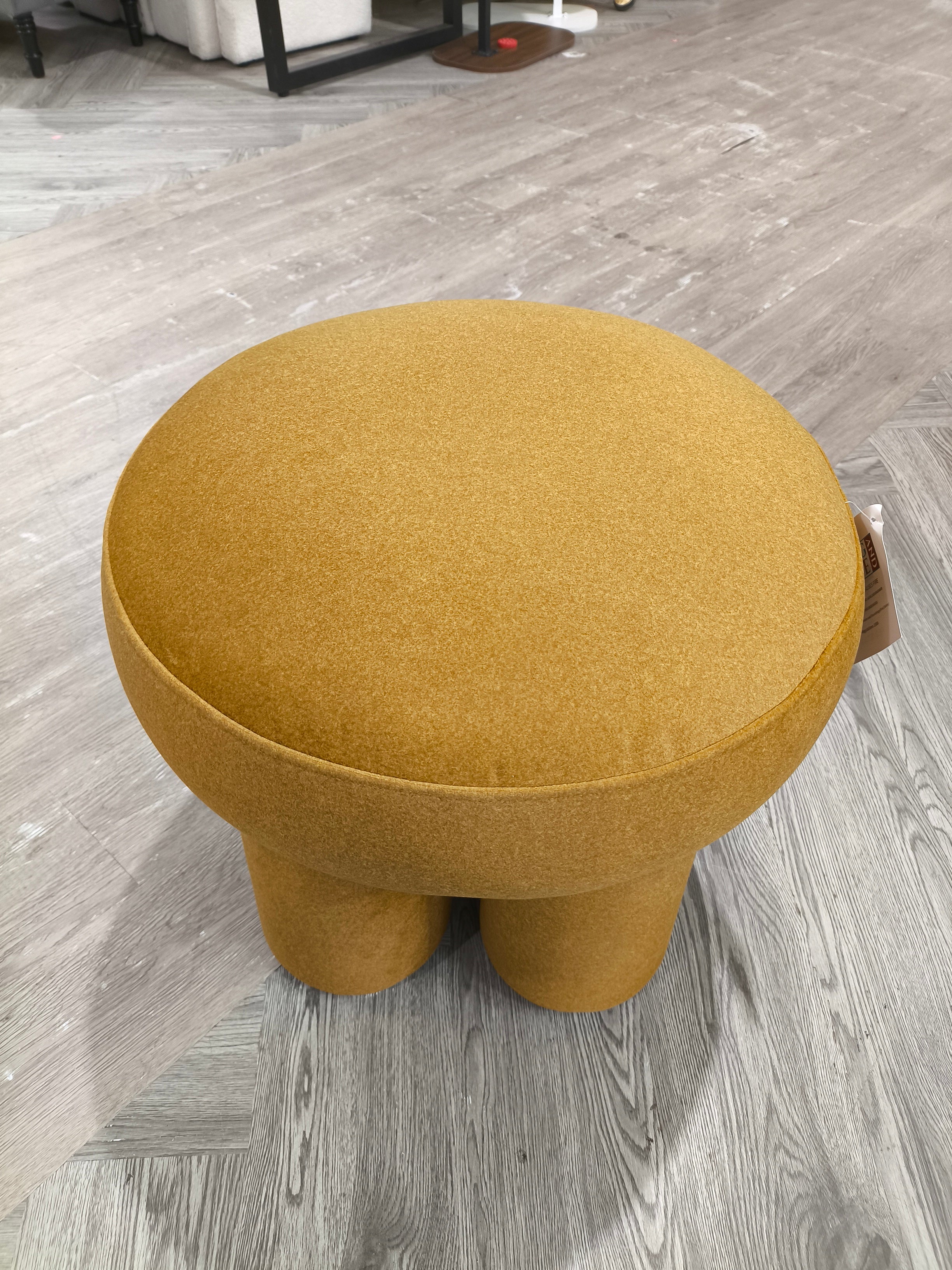 Fabric Round Pouffe Stool Yellow