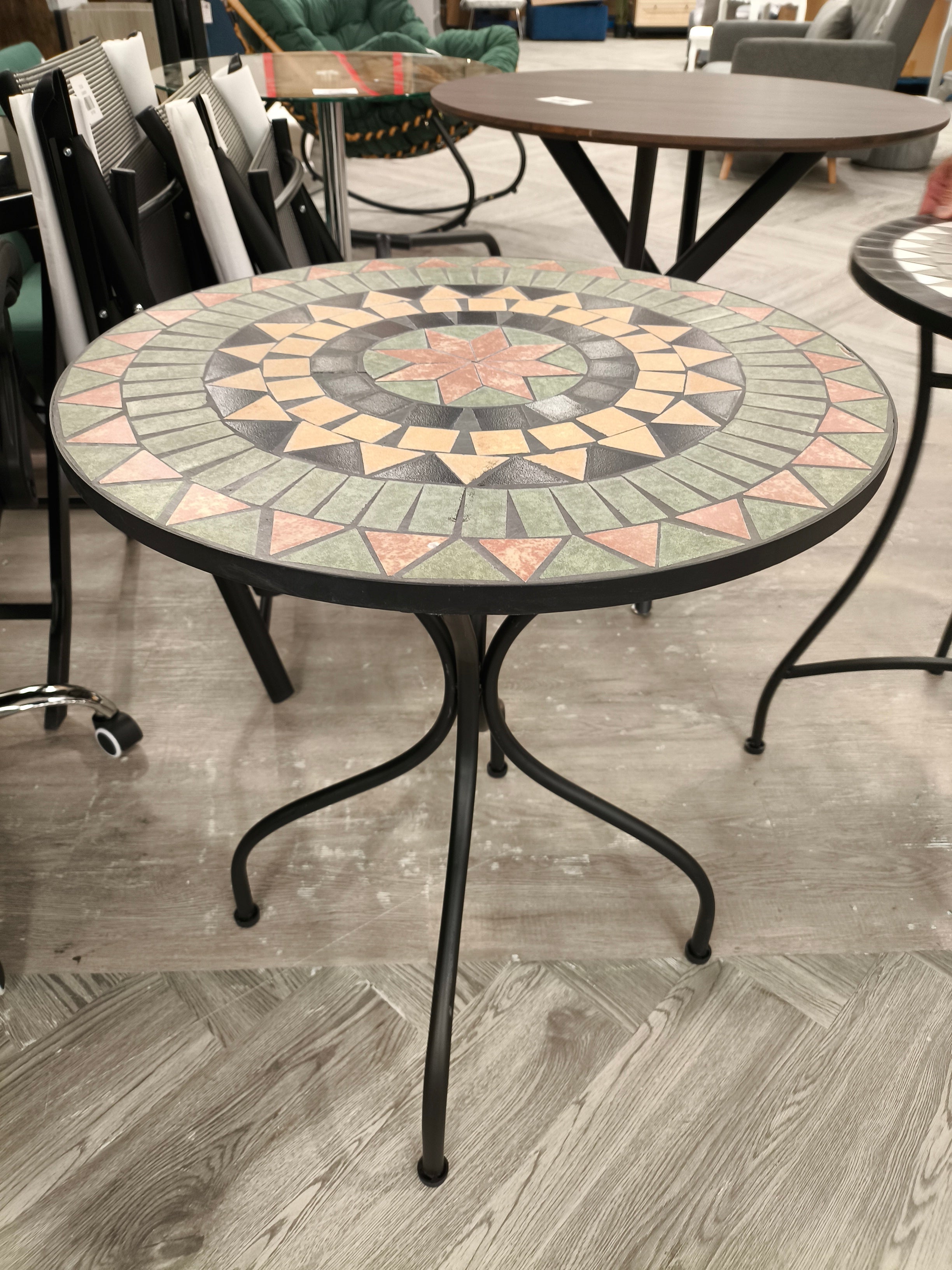 Round Mosaic Garden Table Green and Orange