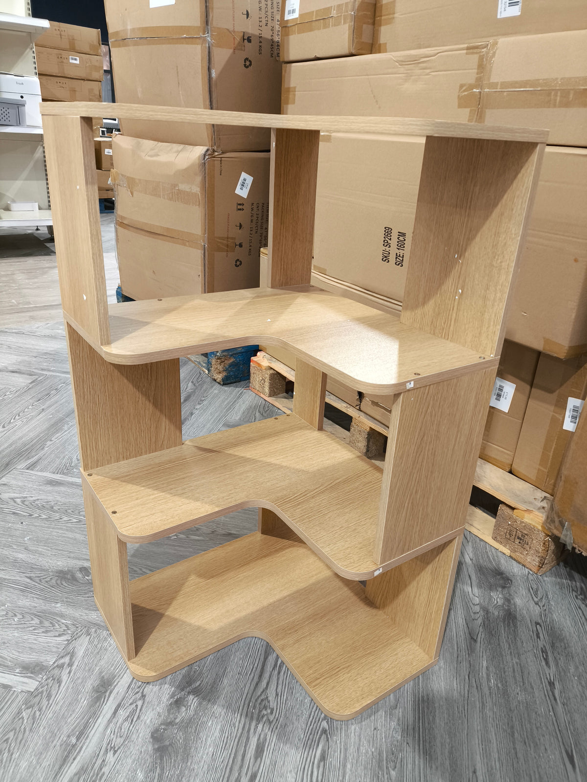 Modern Curved Corner Display Shelf Natural Wood