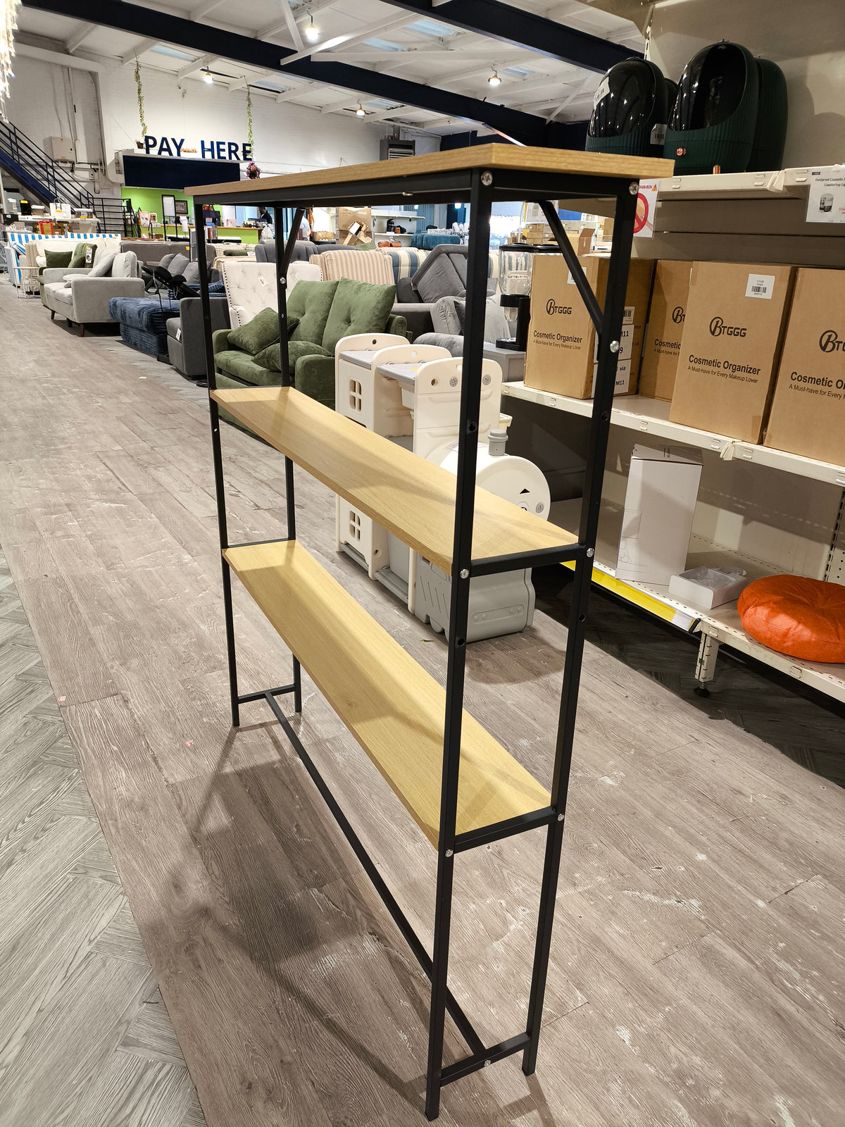 3 Tier Wood Grain Narrow Console Table Natural Wood