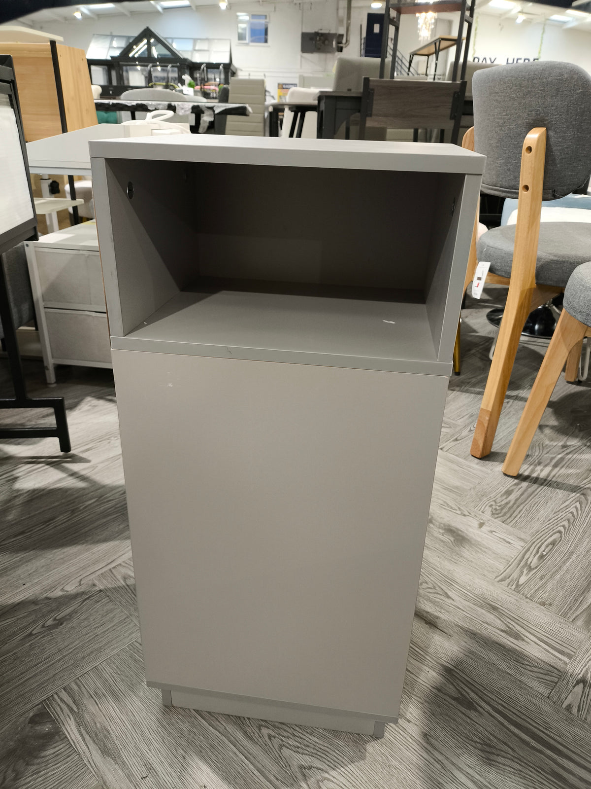 Modern Two Drawer Storage Cabinet with Open Shelf Grey and White